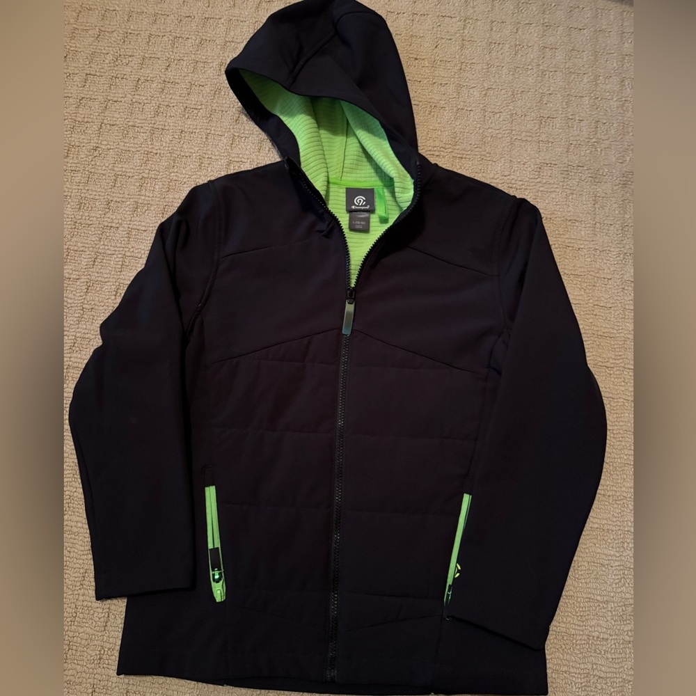 Champion Outdoor Coat/Jacket in black with green accents Boys size L (12/14)